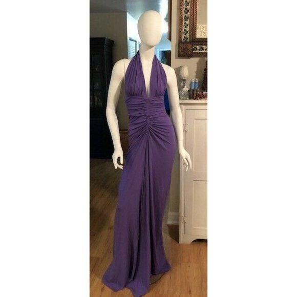 NWT $3800 MICHAEL KORS COLLECTION LILAC MATTE JERSEY RUCHED HALTER GOWN SIZE 10 - Picture 1 of 8